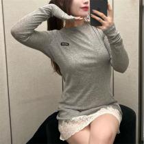 MIUMIU コピー 長袖Tシャツ 蕾絲切り替え デザイン グレー ミュウミュウ