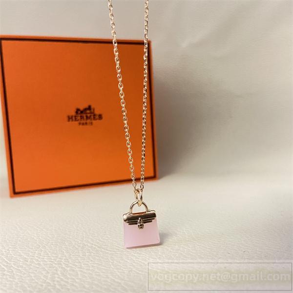 HERMES 偽物 ネックレス ケリー風バッグチャーム付き ペールピンクゴールドチェーン エルメス