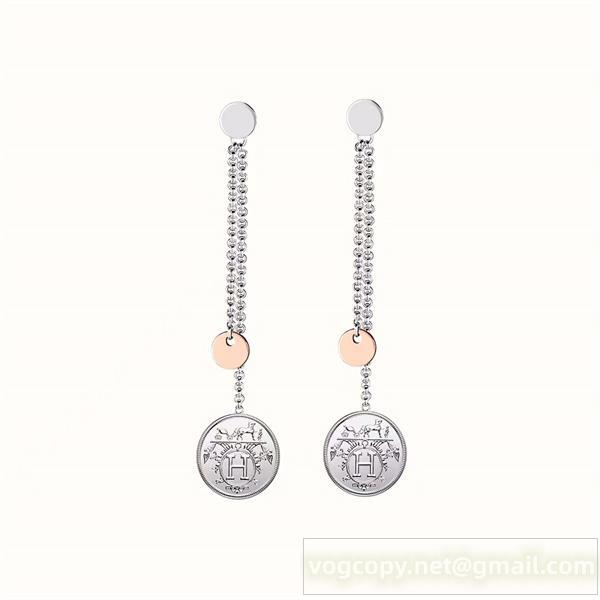 エルメス コピー ピアス アンティーク風コインチャーム付きロングチェーンデザイン イヤリング HERMES