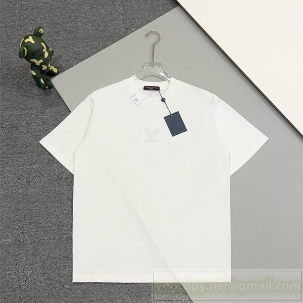 ルイヴィトン スーパーコピー エンボスLVロゴ入り クラシック クルーネック Tシャツ LOUIS VUITTON