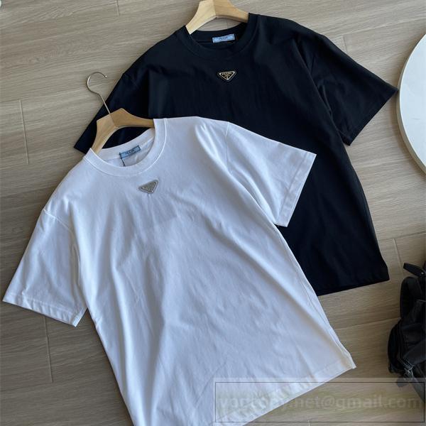 期間限定 プラダ コピー メタルロゴプレート付き ミニマルデザイン コットンTシャツ レア PRADA