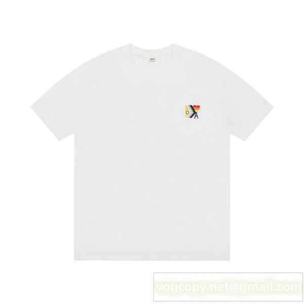 アミパリス スーパーコピー カラフルロゴ刺繍入り クラシック ショートスリーブTシャツ AMI PARIS