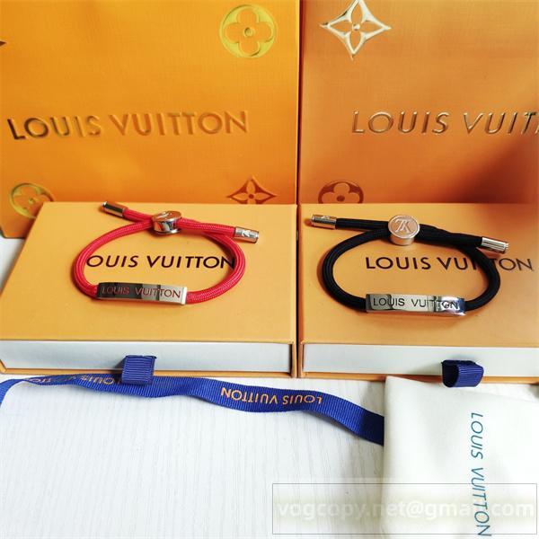 LOUIS VUITTON コピー シルバー メタル プレート＆ナイロン コード デザイン ブレスレット ルイヴィトン