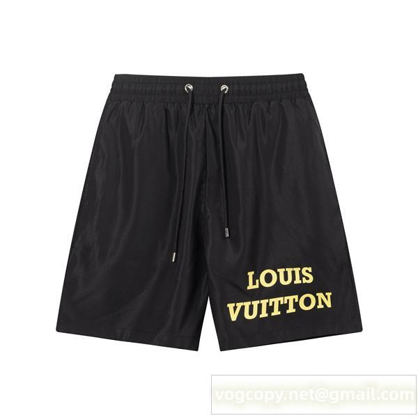 ルイヴィトン 偽物 イエロー ロゴプリント ナイロン シンプル スポーティー ハーフパンツ LOUIS VUITTON
