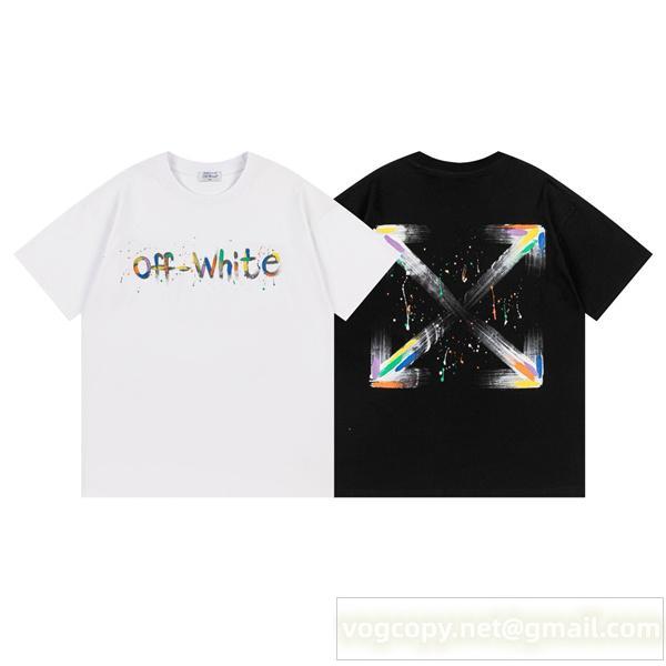オフホワイト コピー Tシャツ スプラッシュペイント×レインボーロゴ アローズデザイン Off-White