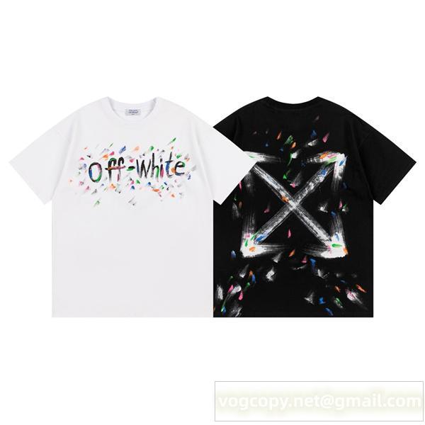 Off-White 偽物 Tシャツ ペイントスプラッシュ ロゴ＆アローバックプリント モダンアート オフホワイト