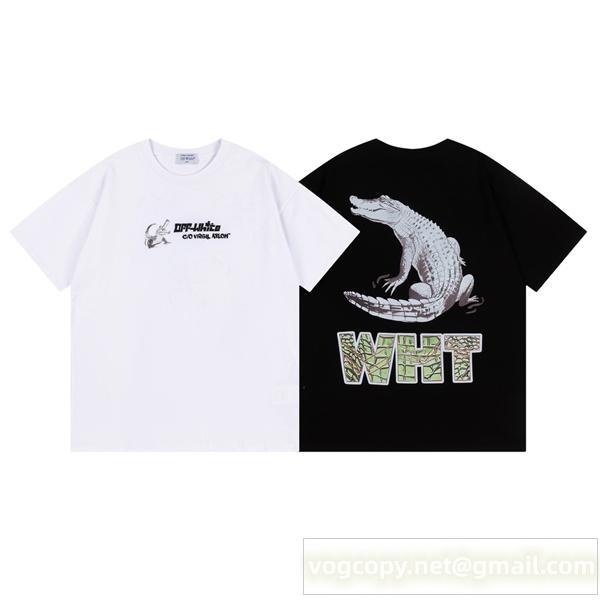オフホワイト コピー Tシャツ クロコダイルグラフィック×WHTロゴ バックプリントデザイン Off-White
