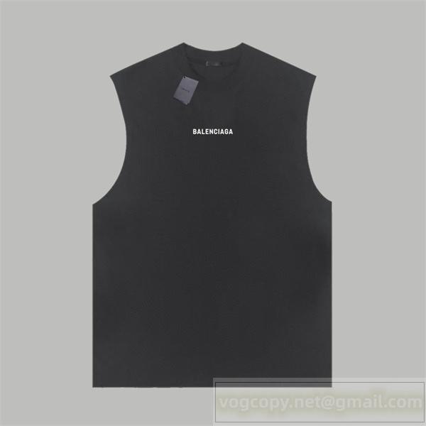 バレンシアガ コピー タンクトップ シンプルロゴ ワイドショルダーデザイン ブラック BALENCIAGA