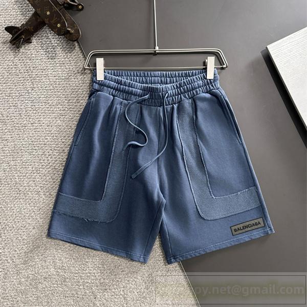 バレンシアガ 偽物 ハーフパンツ ラベルロゴ付きフリンジ カジュアルショーツ BALENCIAGA