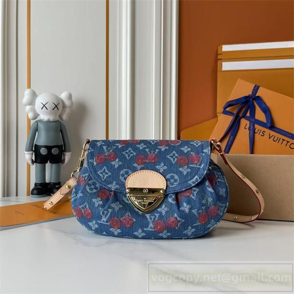 ルイヴィトン コピー ショルダーバッグ デニム チェリー柄 ロックイットフラップ LOUIS VUITTON