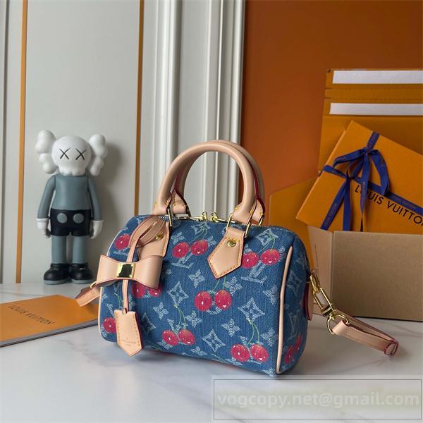  LOUIS VUITTON コピー ショルダーバッグ デニム チェリープリント ボウ付きスピーディ ルイヴィトン