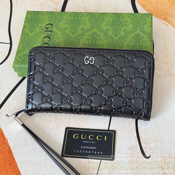  Gucc1 コピー 財布 マイクロGucc1ッシマ レザー ラウンドファスナーウォレット ブラック Gucc1