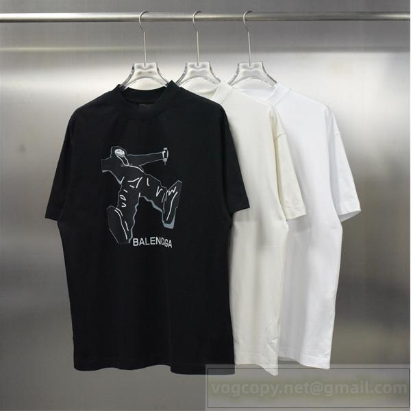 BALENCIAGA 偽物 ストリートシルエットアートTシャツ モードグラフィックプリント 3色展開 バレンシアガ
