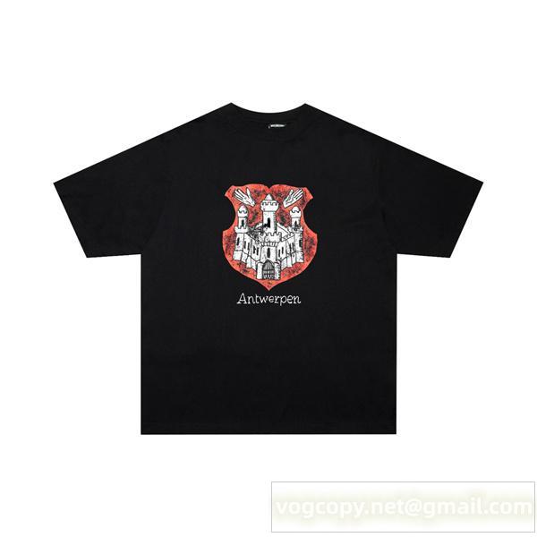 バレンシアガ 偽物 アントワープ城紋章プリントTシャツ ヨーロピアンヴィンテージ風デザイン BALENCIAGA
