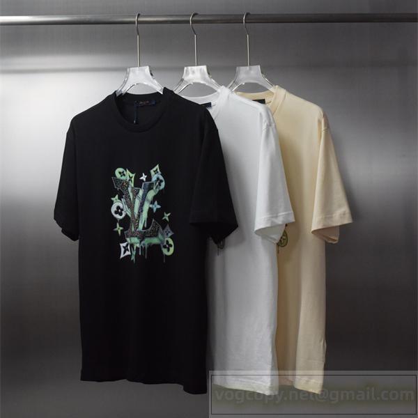  ルイヴィトン コピー モノグラムペイントアートTシャツ グラフィティLVロゴプリント 3色展開 LOUIS VUITTON