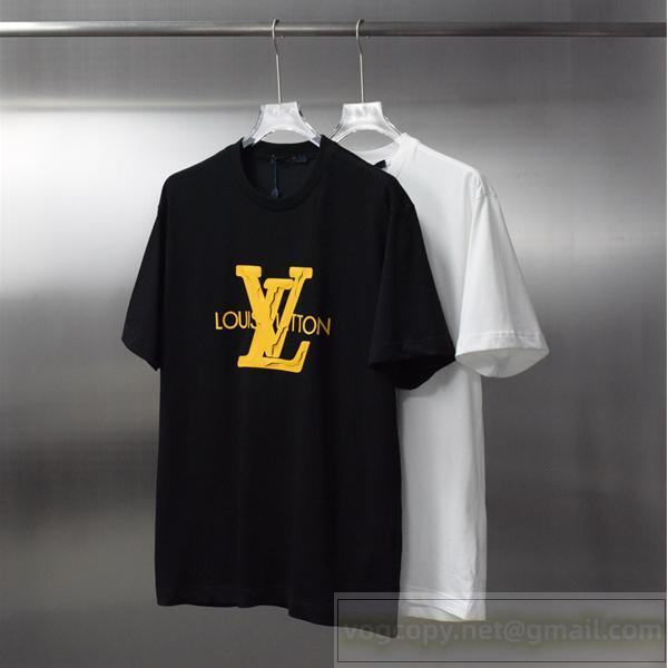  LOUIS VUITTON 偽物 イエローLVビッグロゴTシャツ モノグラムモチーフ カジュアルスタイル ルイヴィトン