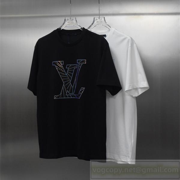  ルイヴィトン スーパーコピー ホログラムラインLVロゴTシャツ 幾何学モチーフ モダンデザイン LOUIS VUITTON