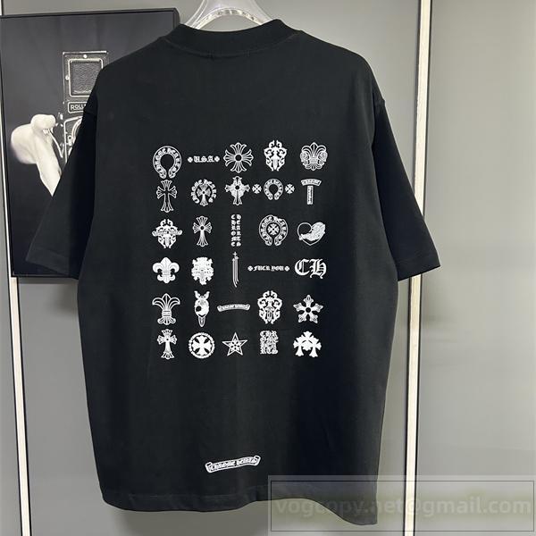  CHROME HEARTS コピー マルチロゴクロスTシャツ ブラックコットン カジュアルデザイン クロムハーツ