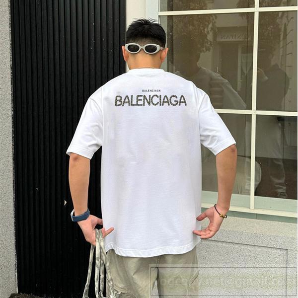 希少 BALENCIAGA コピー Tシャツ ロープロゴ刺繍 バックプリント半袖 2色展開 快適 バレンシアガ