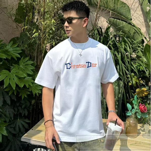 ディオール 偽物 Tシャツ ヴィンテージ風カラー切替ロゴプリント半袖 2色展開 クリスチャン DIOR
