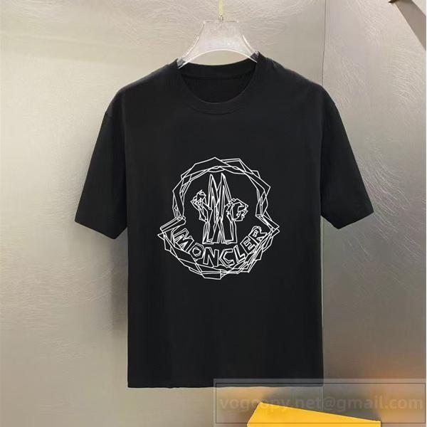 モンクレール コピー Tシャツ 幾何学ロゴデザイン ブラック アーバンモード 半袖 トップス MONCLER