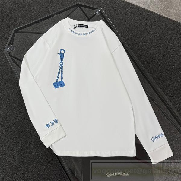 クロムハーツ 偽物 長袖Tシャツ ドッグタグプリント ロゴネック＆スリーブ装飾付き ストリート CHROME HEARTS