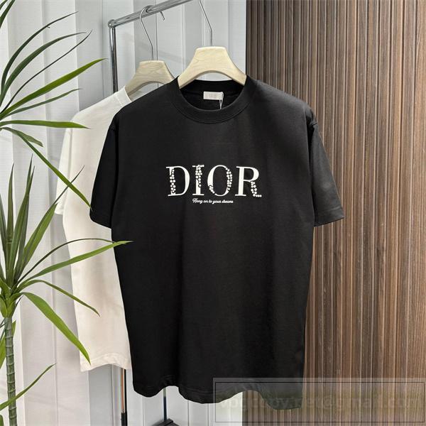  DIOR コピー プレミアム スタイリッシュ花柄ロゴデザイン 半袖カジュアル Tシャツ ブラック ディオール