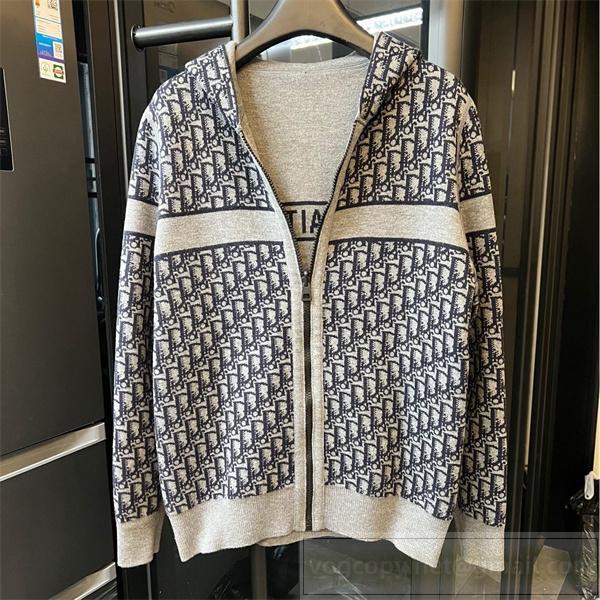 ディオール スーパーコピー 高級Obliqueロゴ 羊毛カシミア フーディー リバーシブルアウター グレー DIOR