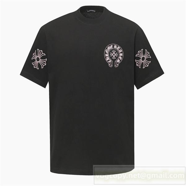 CHROME HEARTS コピー ホースシュー＆CHプラスロゴ 両面プリント クルーネック Tシャツ ブラック クロムハーツ