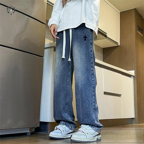 クロムハーツ スーパーコピー クロスパッチ ワイドストレート デニム ヴィンテージブルー ジーンズ CHROME HEARTS