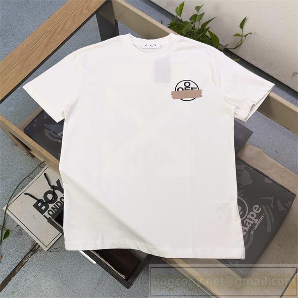  Off-White コピー Ｔシャツ 立体テープロゴ アローシグネチャー バック ホワイト＆ブラック オフホワイト