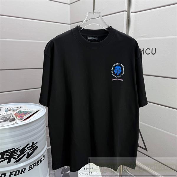  CHROME HEARTS スーパーコピー Tシャツ ブルークロス ゴシックロゴ バックプリント ストリート クロムハーツ