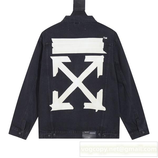  Off-White コピー ジャケット ストリート インダストリアルテーププリント デニム トレンド感溢れる オフホワイト
