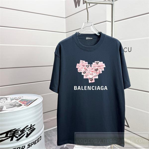 バレンシアガ 偽物 Tシャツ ハートグラフィックプリント ストリート風 クルーネック 男女兼用 BALENCIAGA