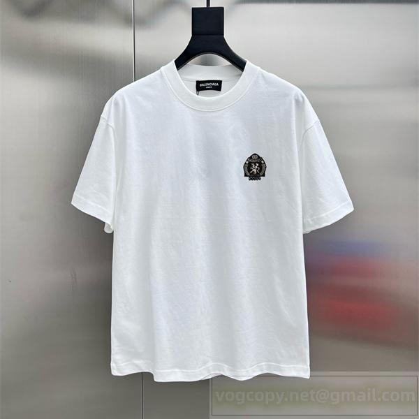 バレンシアガ 偽物 Tシャツ エンブレム刺繍 クラシックフィット BBロゴ入りトップス セレブ愛用 BALENCIAGA
