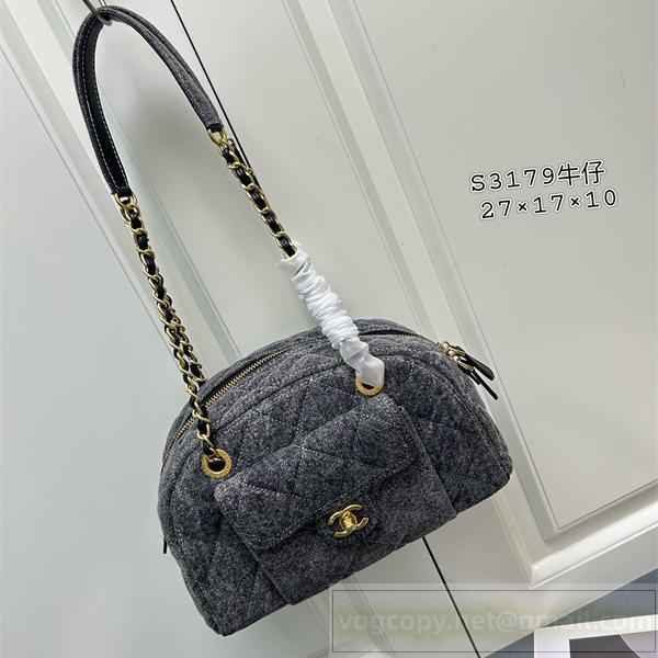 CH コピー ショルダーバッグ 高品質牛仔生地 ミニボストン型 キルティング ダブルCロゴ付き CH 