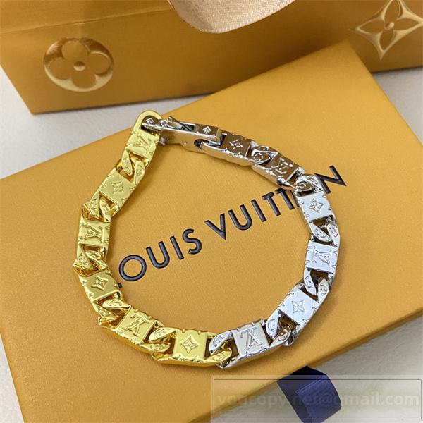ルイヴィトン コピー ブレスレット モノグラムエングレーブ ゴールド×シルバー チェーンリンク LOUIS VUITTON