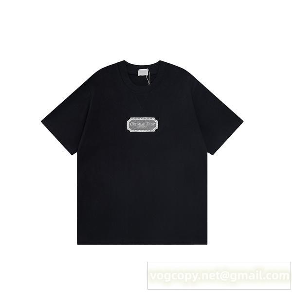 ディオール コピー Tシャツ ロゴプレート風ワッペン付き カジュアルコットンユニセックストップス DIOR