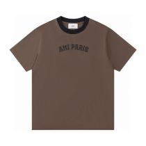 新作入荷 アミ パリス コピー Tシャツ アーチロゴ刺繍 バイカラーネック ユニセックス AMI PARIS