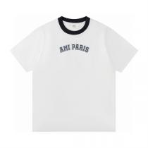 新作入荷 アミ パリス コピー Tシャツ アーチロゴ刺繍 バイカラーネック ユニセックス AMI PARIS