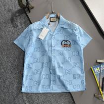 Gucc1 コピー スカイブルー 半袖シャツ＆ショートパンツ キャラクターワッペン付き 上下セット Gucc1