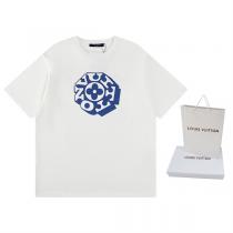 ルイヴィトン コピー 幾何学ロゴ×フラワーモチーフ クルーネック Tシャツ ミニマル LOUIS VUITTON