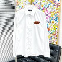 ルイヴィトン コピー レザーワッペンロゴ 長袖ドレスシャツ ブラック クラシック LOUIS VUITTON
