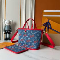 ルイヴィトン コピー トートバッグ モノグラムデニム チェリーパターン レッドトリム LOUIS VUITTON