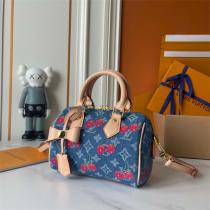  LOUIS VUITTON コピー ショルダーバッグ デニム チェリープリント ボウ付きスピーディ ルイヴィトン