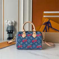  LOUIS VUITTON コピー ショルダーバッグ デニム チェリープリント ボウ付きスピーディ ルイヴィトン