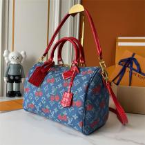 ルイヴィトン 偽物 ショルダーバッグ デニム チェリーモチーフ レッドハンドル ボストン LOUIS VUITTON
