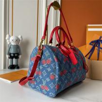 ルイヴィトン 偽物 ショルダーバッグ デニム チェリーモチーフ レッドハンドル ボストン LOUIS VUITTON