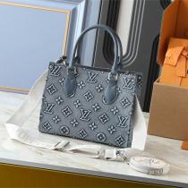  ルイヴィトン コピー トートバッグ モノグラムデニム 3Dエンボス オンザゴーPM グレー LOUIS VUITTON