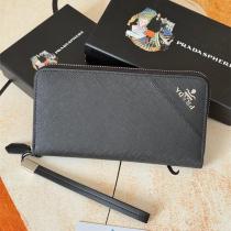 PRADA コピー 財布 サフィアーノレザー ジップアラウンド ロングウォレット ブラック プラダ